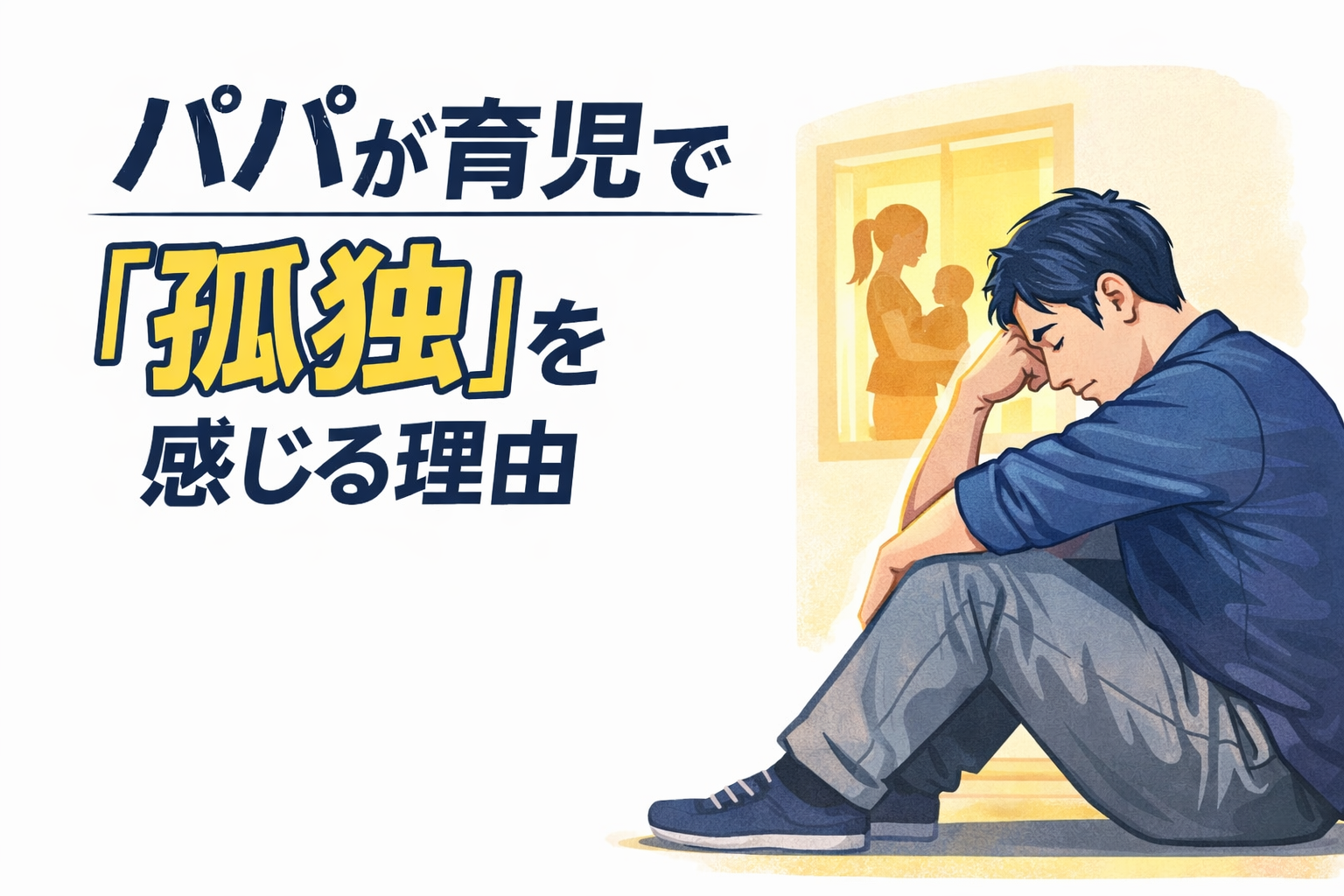 パパ育児で孤独感を感じているパパのイラスト