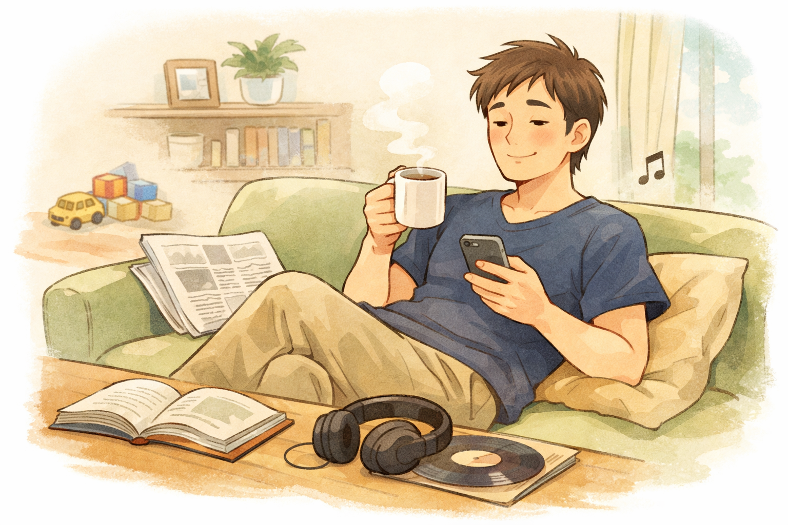 育児以外の世界に触れて自分を取り戻すパパのイラスト